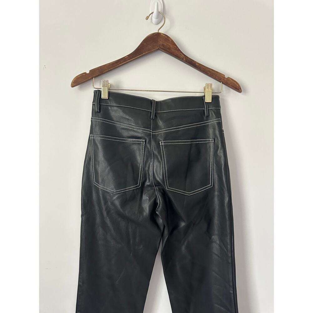 STAUD Faux Leather Pants with White Contrasting Stitching size 0 - Picture 8 of 14